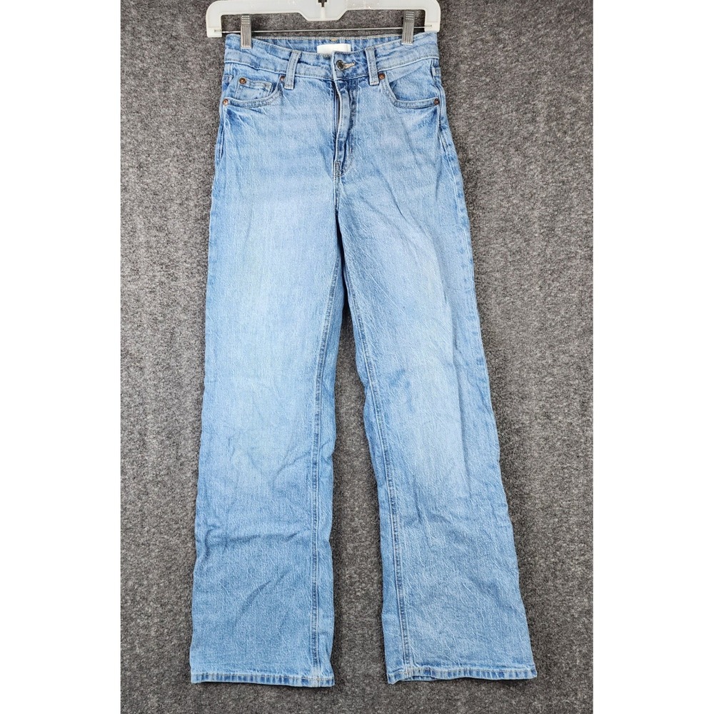 H&M Wide Leg Jeans Womens 2‎ Light Blue High Rise Straight Relaxed Denim